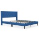 Blue velvet bed with button-tufted headboard and solid rubberwood legs, ideal for a modern bedroom setup.