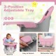 Adjustable pink tray of the 16-in-1 baby high chair, featuring BPA-free material and easy detachment for cleaning.