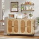 50-inch buffet sideboard cabinet with 4 rattan doors, adjustable shelves, and natural finish for versatile kitchen use.