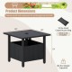 Black outdoor side table with 1.89" umbrella hole, sturdy zinc-iron alloy structure, ideal for patio use.