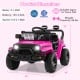 Pink 12V kids ride-on truck with remote control, LED headlights, and safety features for a fun driving experience.
