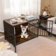 Rustic brown 40-inch dog crate furniture with dual lockable doors, serving as a stylish side table for pet owners.