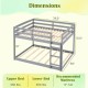 Full over full low-to-ground bunk bed in gray, featuring solid wood frame and safety guardrails, ideal for kids' rooms.
