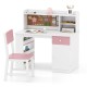 Kids desk and chair set in pink with hutch, cork board, and storage options, perfect for study or playroom use.