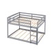 Gray full over full low-to-ground bunk bed with solid wood frame and guardrails, ideal for kids' safety and easy access.
