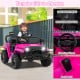 Pink 12V kids ride-on truck with steering wheel, foot pedal, and LED headlights for safe outdoor fun.