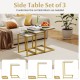 Set of 3 stackable side tables in white with gold steel frame, perfect for living room or bedroom use.