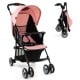 Pink toddler travel stroller with canopy, adjustable backrest, and foldable design for easy storage and convenience.