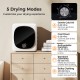 Portable clothes dryer with stainless steel tub, featuring five drying modes and a compact design for versatile use.