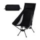 High back portable camping chair in black with a compact carry bag and built-in pillow for comfortable outdoor seating.