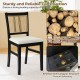 Farmhouse rattan dining chair with rubber wood legs, cane back, and padded seat, perfect for dining rooms or.