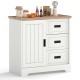 Farmhouse sideboard buffet cabinet in white with sliding doors, featuring three drawers for organized dining supplies.