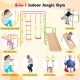 Multicolor 8-in-1 indoor jungle gym with monkey bars, slide, and climbing features for children over 3 years old.