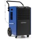 Commercial dehumidifier in blue with pump, designed for large spaces up to 7000 sq.ft, featuring adjustable humidity.