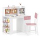 Kids desk and chair set in pink with hutch, cork board, and 3-layer shelf, perfect for study and play in children's.