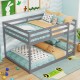 Gray full over full low-to-ground bunk bed with guardrails and integrated ladder, ideal for kids' rooms.