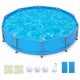 12 ft outdoor family swimming pool with metal frame, durable triple-layer PVC, ideal for backyard fun.