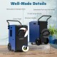 154 Pints commercial dehumidifier in blue with control panel, wheels, and removable filter for easy maintenance.