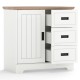 Farmhouse sideboard buffet cabinet in white with sliding doors and three drawers, ideal for kitchen or dining room.