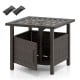 Brown outdoor side table with 1.93" umbrella hole, made of weather-resistant PE wicker, ideal for patio and garden use.