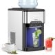 Ice maker with built-in water cooler dispenser, producing bullet-style ice cubes for instant drink cooling and.