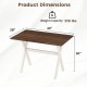 Modern dining table with X-shaped frame, 43" x 28" dimensions, sturdy rubber wood, supports 220 lbs for versatile use.