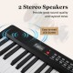 88-key foldable electric piano keyboard in black with dual stereo speakers and easy-to-read LED screen for portable.