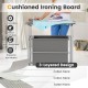 3-section laundry sorter with foldable ironing board, gray, featuring removable cotton cover and lockable wheels for.