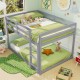 Gray full over full low-to-ground bunk bed with guardrails and integrated ladder, perfect for kids' rooms.