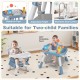 16-in-1 baby high chair with activity center, adjustable height, and 360° rotating seat for two-child families.