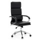 Black ergonomic leather office chair with adjustable height, lumbar support, and rocking function for versatile comfort.