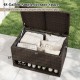 PE rattan storage bin with waterproof liner, featuring 48-gallon capacity and shoe rack, ideal for patio organization.