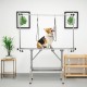 Foldable dog grooming table with height adjustable arms, sturdy frame, and non-slip waterproof surface for pet care.