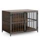 Rustic brown 40-inch dog crate furniture with dual lockable doors, designed as a stable side table for pets.