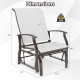 Outdoor glider chair dimensions with ergonomic backrest, beige fabric, and sturdy metal frame for poolside relaxation.