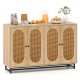 Buffet sideboard cabinet featuring rattan doors, stylish natural wood finish, and ample storage space for kitchen.
