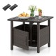 Square outdoor side table in brown with PE wicker, 1.93" umbrella hole, ideal for patio and garden use.