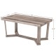 Gray rectangle coffee table with a cross-shaped base, showcasing rounded corners and dimensions of 44” L x 23.5” W x.
