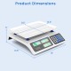 Dimensions of the 66lb price computing scale with dual LCD displays, featuring a removable stainless steel platform.