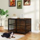 40-inch dog crate furniture with a wood bottom and dual lockable doors, designed for style and stability in any room.