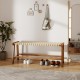 Teak wood patio bench with weave seat, 47 inches long, perfect for outdoor spaces and comfortable seating for three.