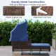 Outdoor daybed with retractable canopy in navy, featuring sturdy PE wicker rattan and adjustable foot pads for patio.