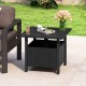Black outdoor side table featuring a 1.89" umbrella hole, sturdy zinc-iron alloy structure, and rustic wood-like.
