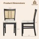 Farmhouse rattan dining chair dimensions with rubber wood legs, featuring a cane back and padded beige seat for comfort.