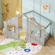 Twin size grey house bed with LED lights and open windows, perfect for kids' independent sleep and playtime.