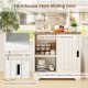 Farmhouse sideboard buffet cabinet in white with sliding doors, featuring a smooth track and convenient cut-out handle.