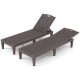 Set of 2 coffee outdoor PP chaise lounge chairs with 4-position adjustable backrests, ideal for poolside relaxation.