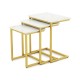 Set of 3 stackable coffee end tables with white MDF tops and gold steel frames, ideal for living room or office use.