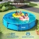 Outdoor family swimming pool with metal frame, 12 ft diameter, 6121 L capacity, suitable for 4-5 persons, shown with.