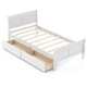 Twin size sleigh bed frame in white with two storage drawers, featuring a sturdy wooden design and elegant headboard.